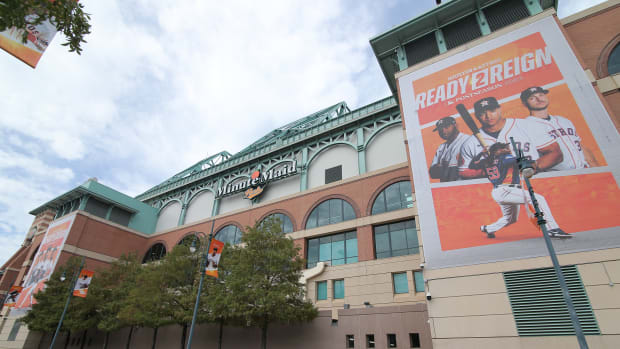 Oct 7, 2023; Houston, Texas, USA; General view of the stadium before the game between the Houston Astros and the Minnesota Twins during game one of the ALDS for the 2023 MLB playoffs at Minute Maid Park. Mandatory Credit: Erik Williams-USA TODAY Sports